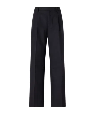 Auralee Wool And Cotton-blend Straight-leg Pants In Black