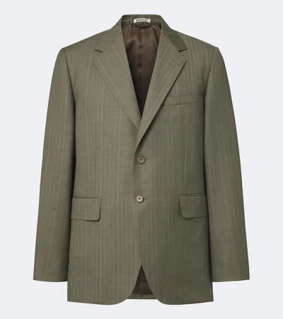 Auralee Chalk Stripe Wool Blazer In Green