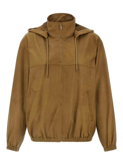 Auralee Leather Oversized Coat In Brown