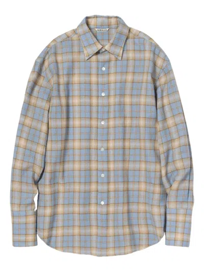 Auralee Check-pattern Curved-hem Shirt In Multi