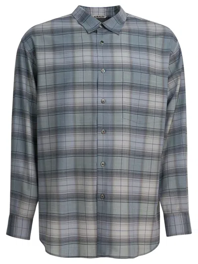 Auralee Check Wool Shirt Shirts Light Blue In Multi