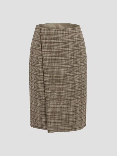Auralee Check Wrap Skirt In Ivory Beige Check