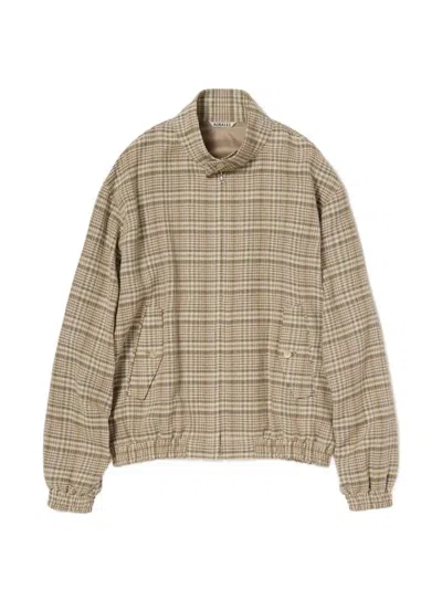 Auralee Check Zip-up Jacket In Brown