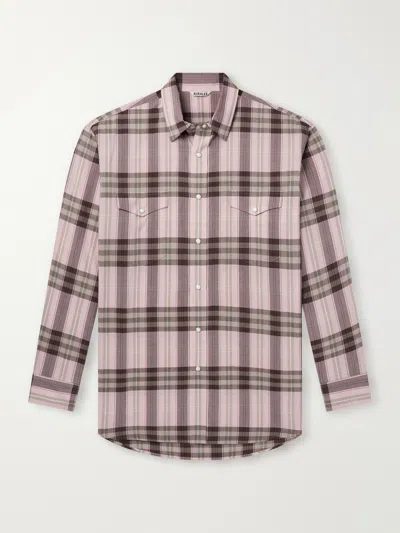 Auralee Checked Cotton And Silk-blend Flannel Shirt In Neutral