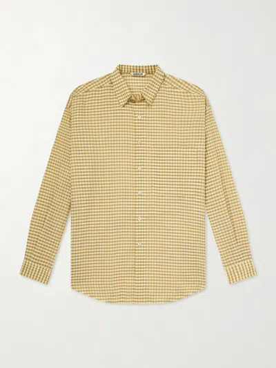 Auralee Button Down Collar Checked Long Sleeve Shirt In Green