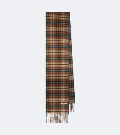 Auralee Checked Fringed Cashmere Scarf In Brown