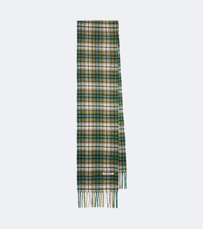 Auralee Checked Fringed Cashmere Scarf In Green