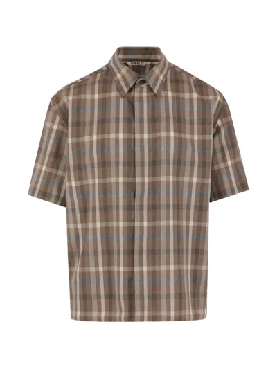 Auralee Checked Shirt In Brown
