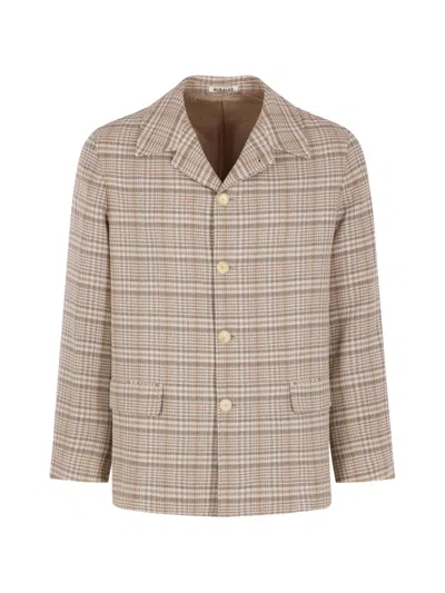 Auralee Checked Shirt Jacket In Brown