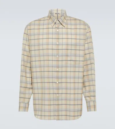 Auralee Checked Wool Shirt In Beige