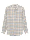 Auralee Long Sleeve Checked Wool Shirt With Button-down Collar In Blue