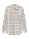 Auralee Long Sleeve Checked Wool Shirt With Button-down Collar In Blue
