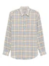 Auralee Long Sleeve Checked Wool Shirt With Button-down Collar In Blue