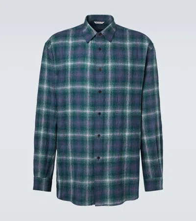 Auralee Checked Long Sleeve Button-down Shirt In Blue