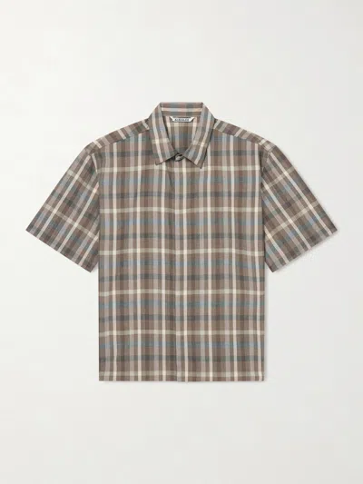Auralee Mens Checked Tropical Wool Short-sleeve Shirt In Multi