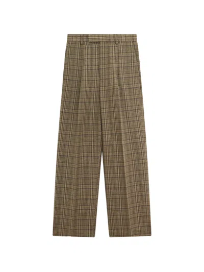 Auralee Check-pattern Pleated Trousers In Brown