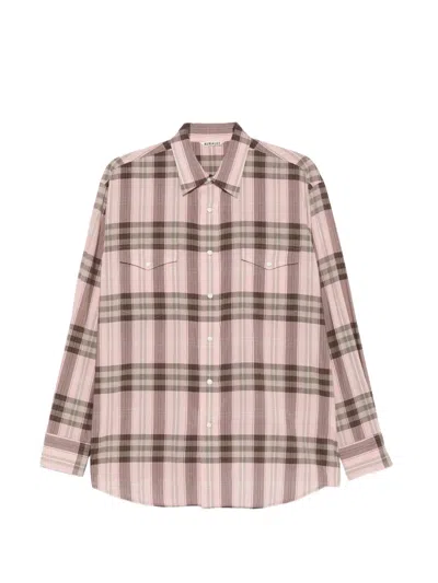 Auralee Check-pattern Western Shirt In Pink