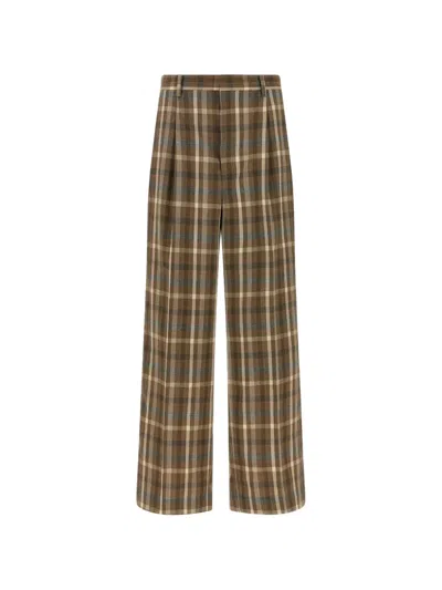 Auralee Check-pattern Wide-leg Trousers In Brown