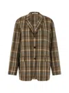 Auralee Check-pattern Wool Blazer In Green