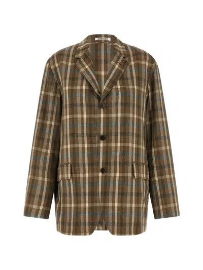 AURALEE CHECK-PATTERN WOOL BLAZER