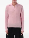 Auralee Ribbed Polo Sweater With Buttoned Placket And Textured Knit In Pink
