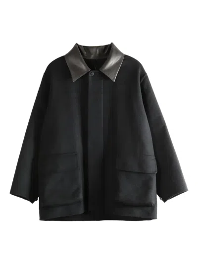 Auralee Contrast-collar Pocket Jacket In Black