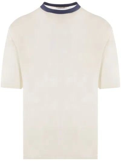 Auralee Contrasting-collar Short-sleeved T-shirt In Neutrals