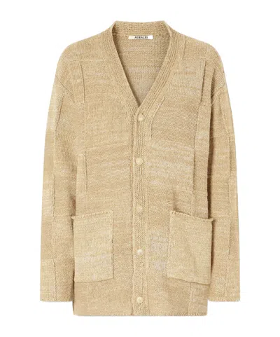 Auralee Cotton And Linen Knitted Cardigan In Nude