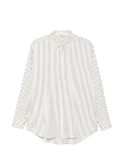 Auralee Cotton And Silk Striped Shirt In Grey