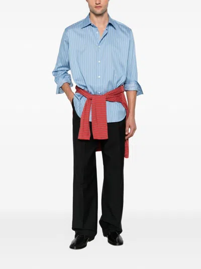 Auralee Cotton And Silk Striped Shirt In Sky Blue