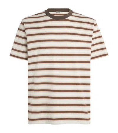 Auralee Cotton Gradient Stripe T-shirt In Brown