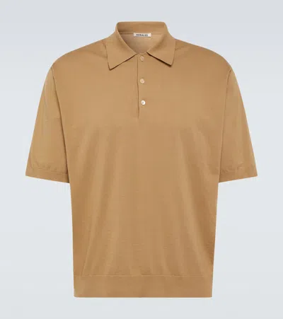 Auralee Polo Shirt Cotton Ribbed Cuffs In Brown