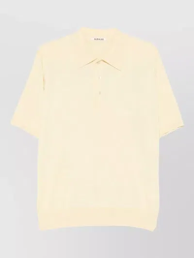 Auralee Cotton Polo Shirt Short Sleeves Ribbed Hem In Pink