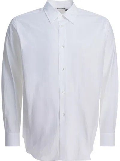 Auralee Long Sleeve Cotton Shirt With Button Cuffs In White