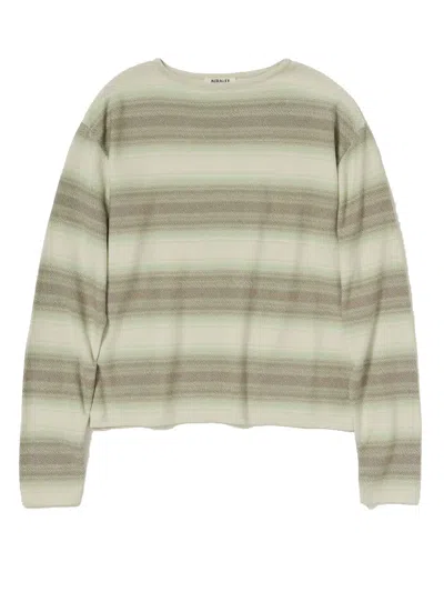 Auralee Cotton Silk Gradient Stripe Knit Boat Neck P/o In Gray