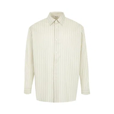 Pre-owned Auralee Cotton Silk Stripe Shirt 'light Gray Stripe' | Grey | Men's Size 3