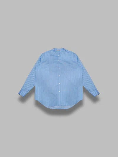 Auralee Cotton Silk Stripe Stand Collar Shirt In Blue