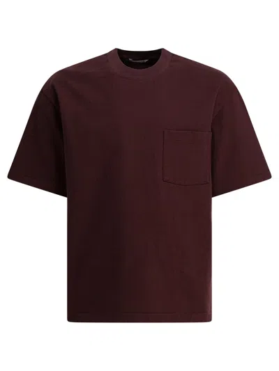 Auralee Crew Neck Cotton T-shirt With Chest Pocket In Burgundy