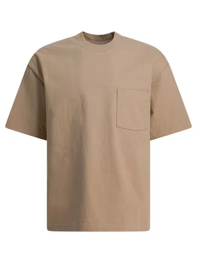 Auralee Crew Neck Cotton T-shirt With Chest Pocket In Brown