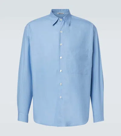Auralee Long-sleeve Cotton Shirt With Classic Collar In Blue