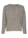 Auralee Textured Knit Crewneck Sweater With Long Sleeves In Neutral