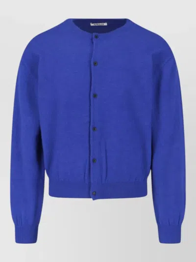 Auralee Crew Neck Sweater Ribbed Cuffs Hem In Blue