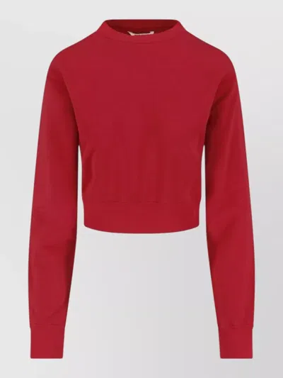 Auralee Crew Neck Sweatshirt Long Sleeves Ribbed Finish In Red