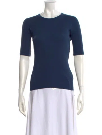 Pre-owned Auralee Crew Neck Three-quarter Sleeve Top W/ Tags In Blue