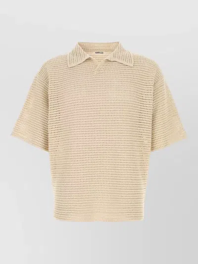 Auralee Crochet Polo Shirt Short Sleeves Open Knit In Neutral