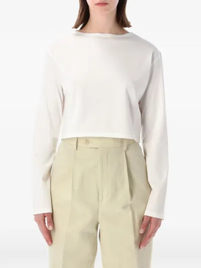 Auralee Crop Long-sleeve T-shirt In White