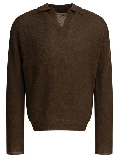 Auralee Lightweight Knit Long Sleeve V-neck Sweater In Brown