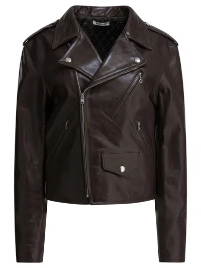 AURALEE AURALEE DARK BROWN LAMB LEATHER JACKET