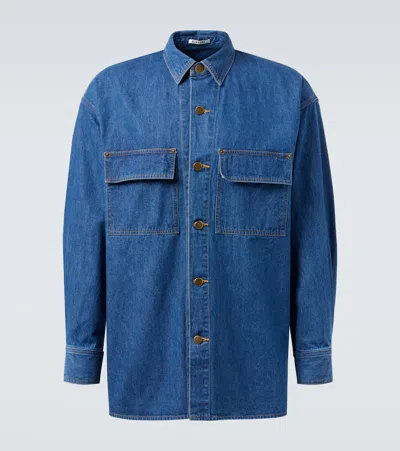 Auralee Long Sleeve Selvedge Shirt With Chest Pockets In Blue