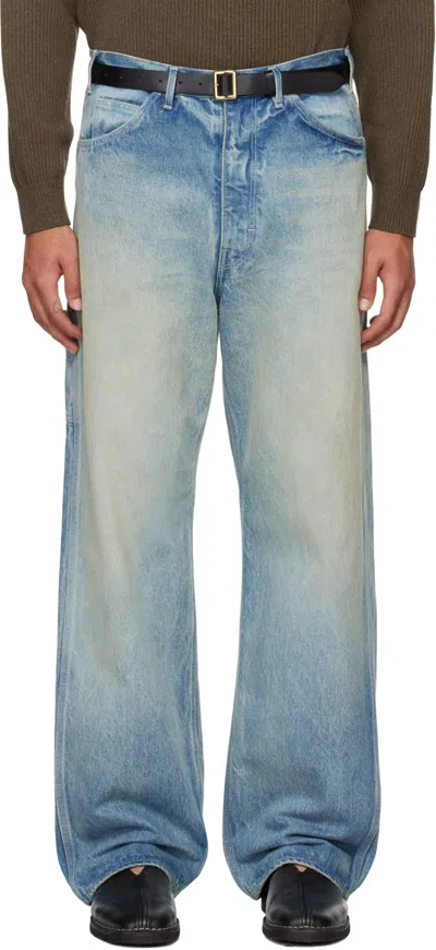 Auralee Denim Trousers With Belt Loops In Multicolor